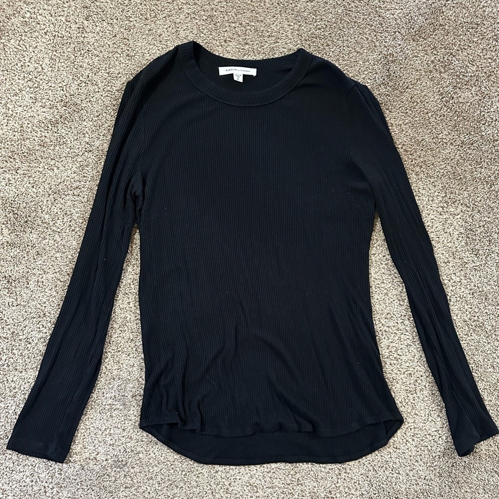 Karen Lane Black Long Sleeve crewneck Ribbed Top
